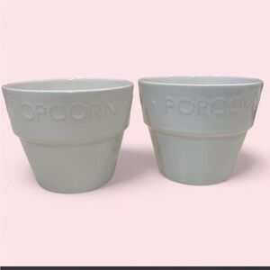 Crate&Barrel White Embossed Popcorn Bowls - Set of 2